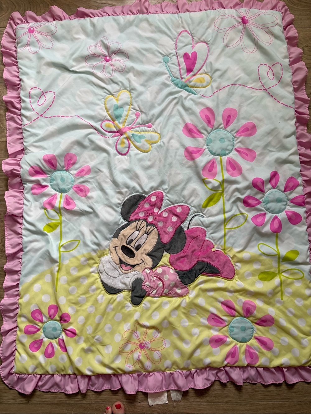 Disney Minnie Mouse Crib Comforter Pink Floral Nursery Blanket 35x44
